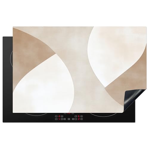 KitchenYeah© Herdabdeckplatte 81.6x52.7 cm Einteilig Herdabdeckung Abdeckplatte für Ceranfeld Abdeckung Induktionskochfeld Aufrollbare Matte Braun - Japandi - Abstrakt von KitchenYeah