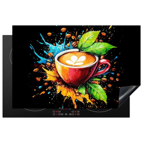 KitchenYeah© Herdabdeckplatte 81.6x52.7 cm Einteilig Herdabdeckung Abdeckplatte für Ceranfeld Abdeckung Induktionskochfeld Aufrollbare Matte Kaffee - Graffiti - Getränk - Abstrakt von KitchenYeah