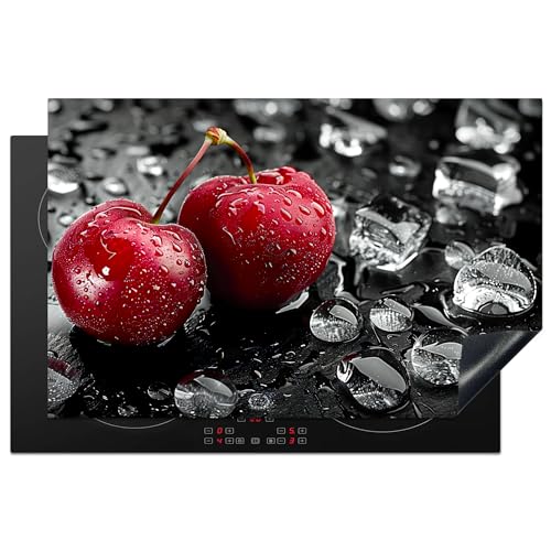 KitchenYeah© Herdabdeckplatte 81x52 cm Einteilig Herdabdeckung Abdeckplatte für Ceranfeld Abdeckung Induktionskochfeld Aufrollbare Matte Kirschen - Rot - Obst - Schwarz von KitchenYeah
