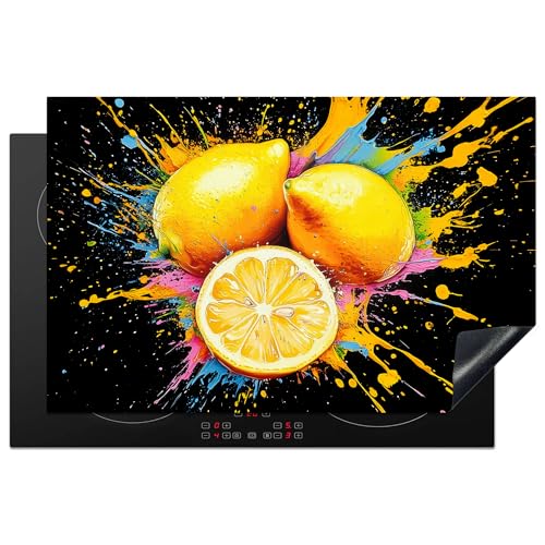 KitchenYeah© Herdabdeckplatte 81x52 cm Einteilig Induktionsmatte Küche Abdeckung Ceranfeld Herd Abdeckplatte Deko Vinyl Matte Aufrollbar Zitrone - Graffiti - Farbenfroh - Farbe - Modern von KitchenYeah