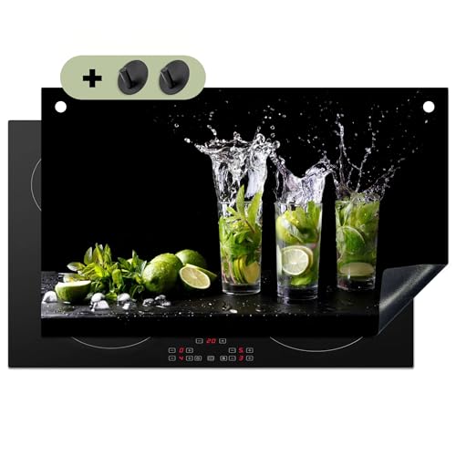 KitchenYeah© Herdabdeckplatte 83x51 cm Einteilig Herdabdeckung Abdeckplatte für Ceranfeld Abdeckung Induktionskochfeld, Spritzschutz Küchenrückwand Limette - Minze - Glas - Cocktail von KitchenYeah