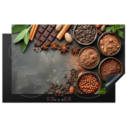 KitchenYeah© Herdabdeckplatte 83x51 cm Induktion Schutzmatte Küche Herdabdeckung Ceranfeld Induktionsmatte Cerankochfeld Abdeckung Kräuter - Schokolade - Beton - Gewürze - Kakao von KitchenYeah