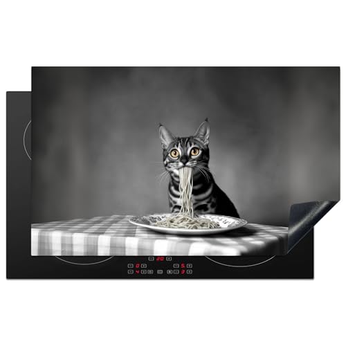KitchenYeah© Herdabdeckplatte 85x52 cm Einteilig Abdeckplatten Cerankochfeld Abdeckung Ceranfeld Herdplattenabdeckung Induktionsmatte Bengalisch - Katze - Tischtuch - Schwarz - Weiß - Tier von KitchenYeah