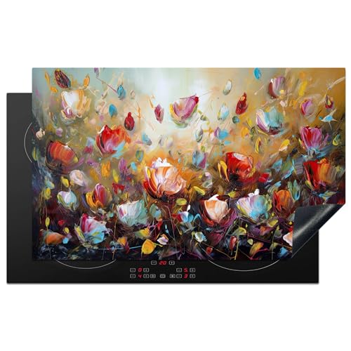 KitchenYeah© Herdabdeckplatte 85x52 cm Einteilig Herdabdeckung Abdeckplatte für Ceranfeld Abdeckung Induktionskochfeld Aufrollbare Matte Blumen - Kunst - Natur - Öl von KitchenYeah