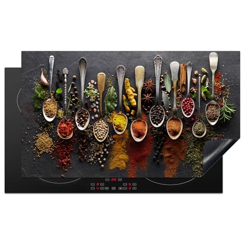 KitchenYeah© Herdabdeckplatte 89x51 cm Einteilig Ceranfeld Abdeckplatte Küche Deko Ceranfeldabdeckung Herdabdeckung Induktionsmatte Kräuter - Gewürze - Beton - Löffel von KitchenYeah