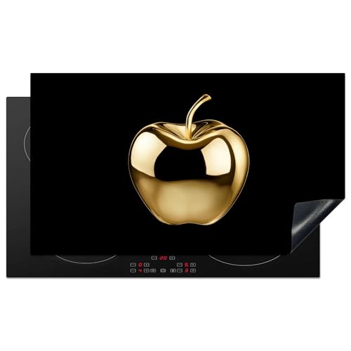 KitchenYeah© Herdabdeckplatte 89x51 cm Einteilig Herdabdeckung Abdeckplatte für Ceranfeld Abdeckung Induktionskochfeld Aufrollbare Matte Apfel - Gold - Chrom - Schwarz von KitchenYeah