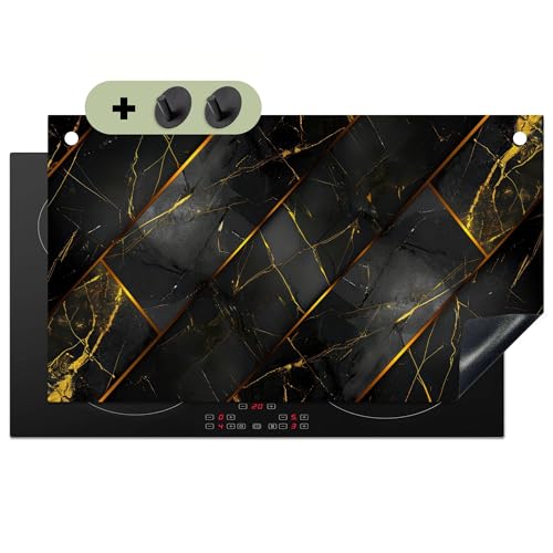 KitchenYeah© Herdabdeckplatte 90x52 cm Einteilig Abdeckplatten Cerankochfeld Abdeckung Ceranfeld Herdplattenabdeckung Induktionsmatte, Spritzschutz Fliese - Schwarz - Gold - Modern von KitchenYeah