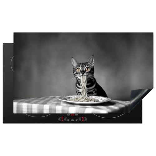 KitchenYeah© Herdabdeckplatte 90x52 cm Einteilig Abdeckplatten Cerankochfeld Abdeckung Ceranfeld Herdplattenabdeckung Induktionsmatte Bengalisch - Katze - Tischtuch - Schwarz - Weiß - Tier von KitchenYeah
