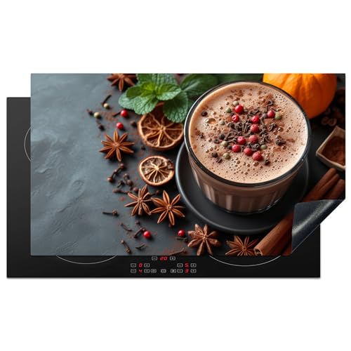 KitchenYeah© Herdabdeckplatte 90x52 cm Einteilig Abdeckplatten Cerankochfeld Abdeckung Ceranfeld Herdplattenabdeckung Induktionsmatte Schokoladenmilch - Beton - Kürbis - Gewürz von KitchenYeah