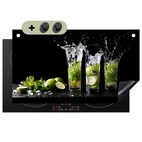 KitchenYeah© Herdabdeckplatte 90x52 cm Einteilig Herdabdeckung Abdeckplatte für Ceranfeld Abdeckung Induktionskochfeld, Spritzschutz Küchenrückwand Limette - Minze - Glas - Cocktail von KitchenYeah