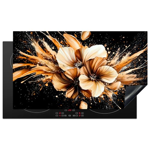 KitchenYeah© Herdabdeckplatte 90x52 cm Einteilig Induktionsmatte Küche Abdeckung Ceranfeld Herd Abdeckplatte Deko Vinyl Matte Aufrollbar Blumen - Gold - Graffiti - Schwarz - Abstrakt von KitchenYeah