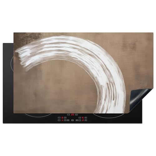 KitchenYeah© Herdabdeckplatte 90x52 cm Einteilig Induktionsmatte Küche Abdeckung Ceranfeld Herd Abdeckplatte Deko Vinyl Matte Aufrollbar Farbe - Braun - Japandi von KitchenYeah