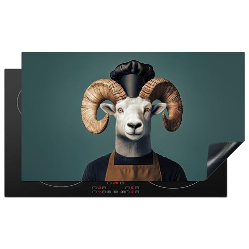 KitchenYeah© Herdabdeckplatte 90x52 cm Einteilig Induktionsmatte Küche Abdeckung Ceranfeld Herd Abdeckplatte Deko Vinyl Matte Aufrollbar Ziege - Hörner - Kochkleidung von KitchenYeah