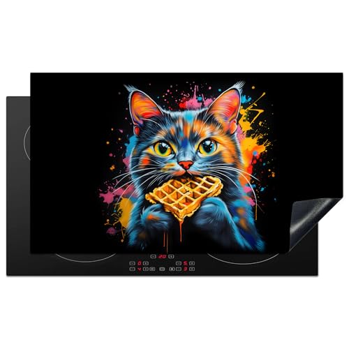 KitchenYeah© Herdabdeckplatte 91.2x52 cm Induktion Schutzmatte Küche Herdabdeckung Ceranfeld Induktionsmatte Cerankochfeld Abdeckung Katze - Graffiti - Farbenfroh - Waffel - Essen von KitchenYeah