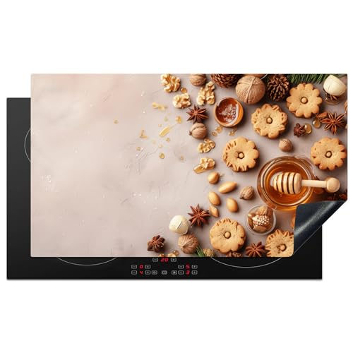 KitchenYeah© Herdabdeckplatte 91.6x52.7 cm Einteilig Abdeckplatten Cerankochfeld Abdeckung Ceranfeld Herdplattenabdeckung Induktionsmatte Honig - Kekse - Beton - Herbst von KitchenYeah
