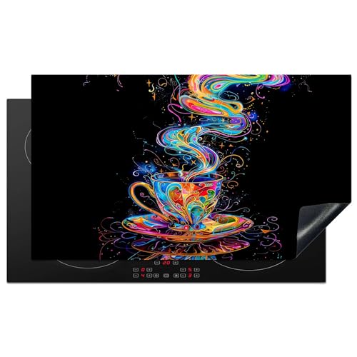 KitchenYeah© Herdabdeckplatte 91.6x52.7 cm Einteilig Abdeckplatten Cerankochfeld Abdeckung Ceranfeld Herdplattenabdeckung Induktionsmatte Kaffee - Bunt - Schwarz - Tasse von KitchenYeah