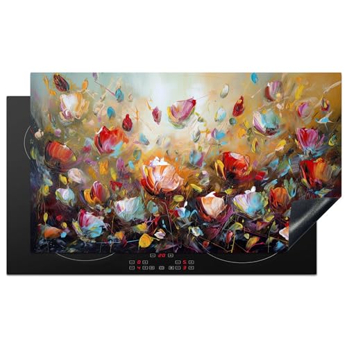 KitchenYeah© Herdabdeckplatte 91.6x52.7 cm Einteilig Herdabdeckung Abdeckplatte für Ceranfeld Abdeckung Induktionskochfeld Aufrollbare Matte Blumen - Kunst - Natur - Öl von KitchenYeah