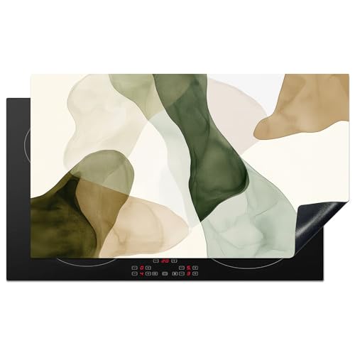 KitchenYeah© Herdabdeckplatte 91.6x52.7 cm Einteilig Induktionsmatte Küche Abdeckung Ceranfeld Herd Abdeckplatte Deko Vinyl Matte Aufrollbar Japandi - Abstrakt - Grün von KitchenYeah