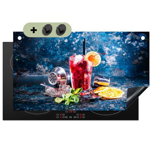 KitchenYeah© Herdabdeckplatte 91x52 cm Einteilig Abdeckplatten Cerankochfeld Abdeckung Ceranfeld Herdplattenabdeckung Induktionsmatte, Spritzschutz Cocktail - Blau - Glas von KitchenYeah