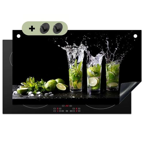 KitchenYeah© Herdabdeckplatte 91x52 cm Einteilig Herdabdeckung Abdeckplatte für Ceranfeld Abdeckung Induktionskochfeld, Spritzschutz Küchenrückwand Limette - Minze - Glas - Cocktail von KitchenYeah