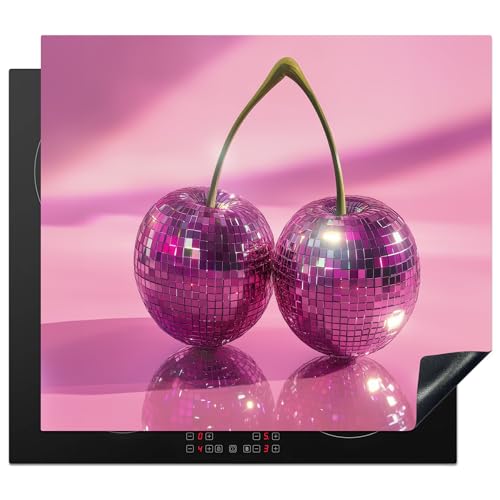 KitchenYeah© Herdabdeckplatte Einteilig 57x51 cm Küche Ceranfeld Abdeckplatte Cerankochfeld Abdeckung Induktionskochfeld Schutzmatte Glitter - Discobulb - Rosa - Kirsche von KitchenYeah