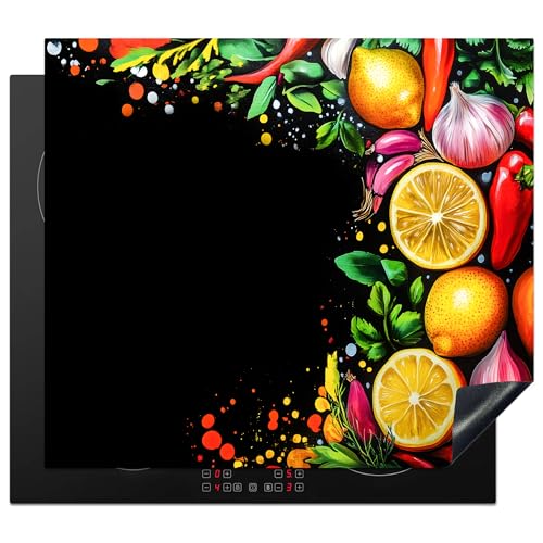 KitchenYeah© Herdabdeckplatte Einteilig 58x51 cm Küche Ceranfeld Abdeckplatte Cerankochfeld Abdeckung Induktionskochfeld Schutzmatte Zitronen - Paprika - Kräuter - Graffiti - Farbe - Abstrakt von KitchenYeah