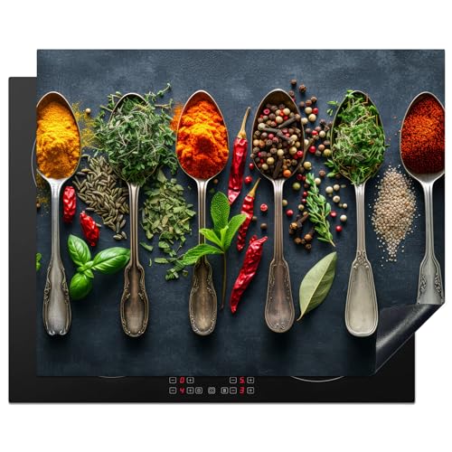 KitchenYeah© Herdabdeckplatte Einteilig 65x52 cm Küche Ceranfeld Abdeckplatte Cerankochfeld Abdeckung Induktionskochfeld Schutzmatte Gewürze - Löffel - Beton - Pfeffer - Gewürze von KitchenYeah