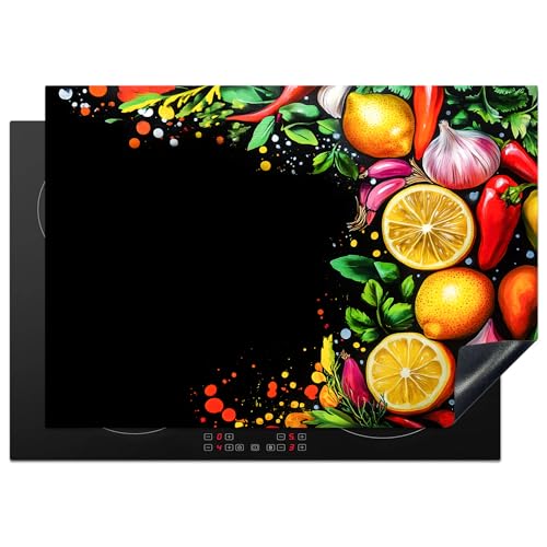 KitchenYeah© Herdabdeckplatte Einteilig 75x52 cm Küche Ceranfeld Abdeckplatte Cerankochfeld Abdeckung Induktionskochfeld Schutzmatte Zitronen - Paprika - Kräuter - Graffiti - Farbe - Abstrakt von KitchenYeah