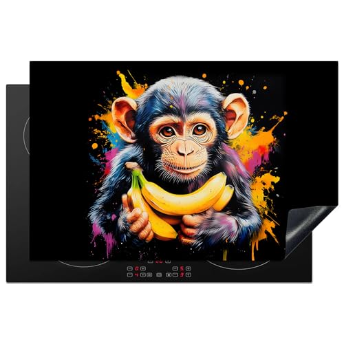 KitchenYeah© Herdabdeckplatte Einteilig 80.2x52.2 cm Küche Ceranfeld Abdeckplatte Cerankochfeld Abdeckung Induktionskochfeld Schutzmatte Affe - Graffiti - Farbenfroh - Bananen - Modern von KitchenYeah