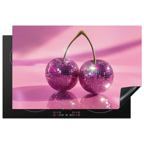 KitchenYeah© Herdabdeckplatte Einteilig 80x52 cm Küche Ceranfeld Abdeckplatte Cerankochfeld Abdeckung Induktionskochfeld Schutzmatte Glitter - Discobulb - Rosa - Kirsche von KitchenYeah