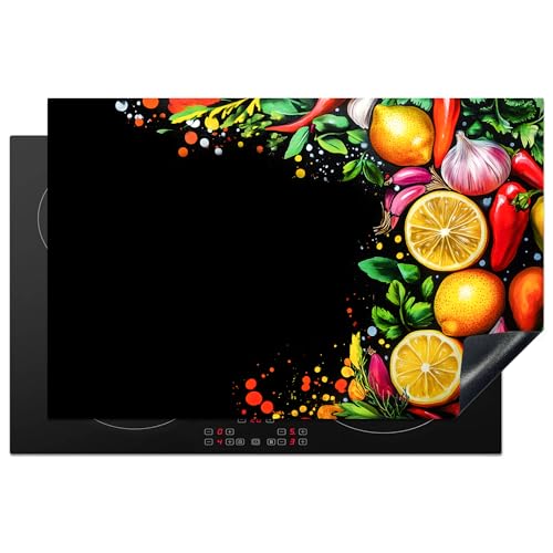 KitchenYeah© Herdabdeckplatte Einteilig 81x52 cm Küche Ceranfeld Abdeckplatte Cerankochfeld Abdeckung Induktionskochfeld Schutzmatte Zitronen - Paprika - Kräuter - Graffiti - Farbe - Abstrakt von KitchenYeah