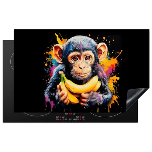 KitchenYeah© Herdabdeckplatte Einteilig 83x51 cm Küche Ceranfeld Abdeckplatte Cerankochfeld Abdeckung Induktionskochfeld Schutzmatte Affe - Graffiti - Farbenfroh - Bananen - Modern von KitchenYeah