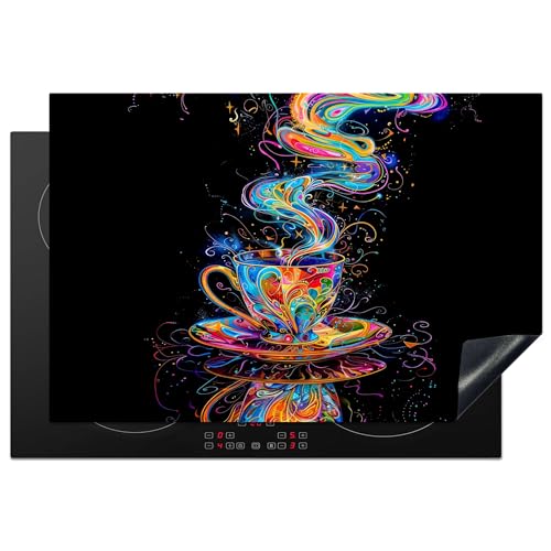 KitchenYeah© Herdabdeckplatte 76x51 cm Einteilig Abdeckplatten Cerankochfeld Abdeckung Ceranfeld Herdplattenabdeckung Induktionsmatte Kaffee - Bunt - Schwarz - Tasse von KitchenYeah