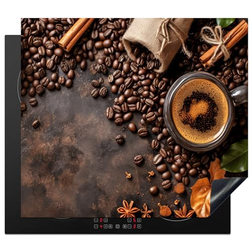 KitchenYeah© Herdabdeckplatte Einteilig Abdeckplatten Cerankochfeld Abdeckung Ceranfeld Herdplattenabdeckung Induktionsmatte Kaffee - Küche - Kaffeebohnen - Blätter - 59x51 cm von KitchenYeah