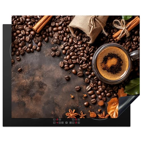 KitchenYeah© Herdabdeckplatte Einteilig Abdeckplatten Cerankochfeld Abdeckung Ceranfeld Herdplattenabdeckung Induktionsmatte Kaffee - Küche - Kaffeebohnen - Blätter - 65x52 cm von KitchenYeah