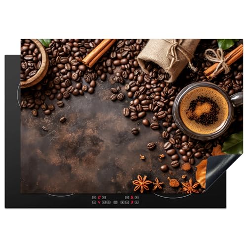 KitchenYeah© Herdabdeckplatte Einteilig Abdeckplatten Cerankochfeld Abdeckung Ceranfeld Herdplattenabdeckung Induktionsmatte Kaffee - Küche - Kaffeebohnen - Blätter - 75x52 cm von KitchenYeah