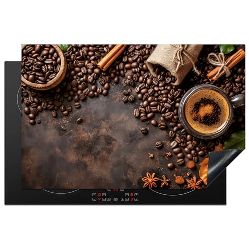 KitchenYeah© Herdabdeckplatte Einteilig Abdeckplatten Cerankochfeld Abdeckung Ceranfeld Herdplattenabdeckung Induktionsmatte Kaffee - Küche - Kaffeebohnen - Blätter - 80x52 cm von KitchenYeah