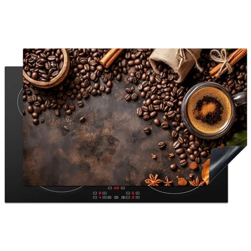 KitchenYeah© Herdabdeckplatte Einteilig Abdeckplatten Cerankochfeld Abdeckung Ceranfeld Herdplattenabdeckung Induktionsmatte Kaffee - Küche - Kaffeebohnen - Blätter - 85x52 cm von KitchenYeah