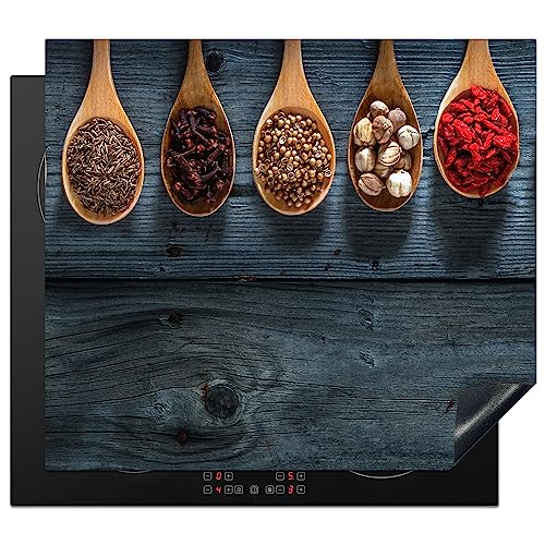 KitchenYeah© Herdabdeckplatte Einteilig Abdeckplatten Cerankochfeld Abdeckung Ceranfeld Herdplattenabdeckung Induktionsmatte Kräuter - Löffel - Holz - Lebensmittel - Gewürze - 58x51 cm von KitchenYeah