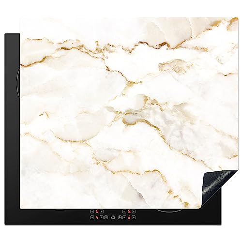 KitchenYeah© Herdabdeckplatte Einteilig Abdeckplatten Cerankochfeld Abdeckung Ceranfeld Herdplattenabdeckung Induktionsmatte Marmor - Kalkstein - Gold - Luxus - Marmoroptik - Weiß - 60x52 cm von KitchenYeah