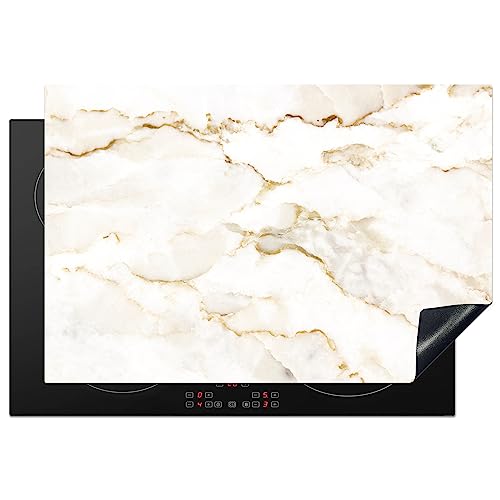 KitchenYeah© Herdabdeckplatte Einteilig Abdeckplatten Cerankochfeld Abdeckung Ceranfeld Herdplattenabdeckung Induktionsmatte Marmor - Kalkstein - Gold - Luxus - Marmoroptik - Weiß - 78x52 cm von KitchenYeah