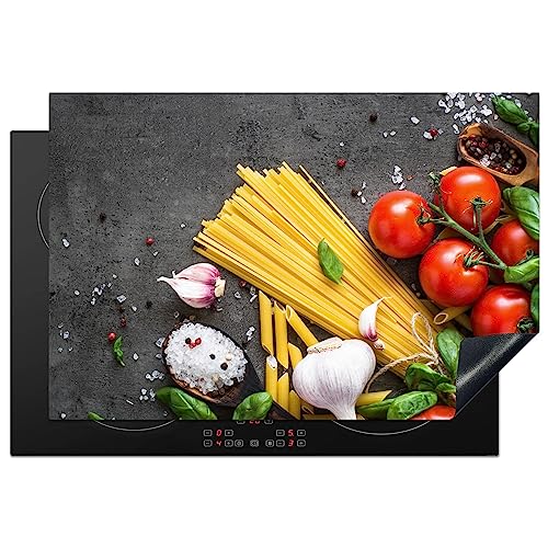 KitchenYeah© Herdabdeckplatte Einteilig Abdeckplatten Cerankochfeld Abdeckung Ceranfeld Herdplattenabdeckung Induktionsmatte Nudeln - Kräuter - Tomaten - Gewürze - Rustikal - 77x51 cm von KitchenYeah