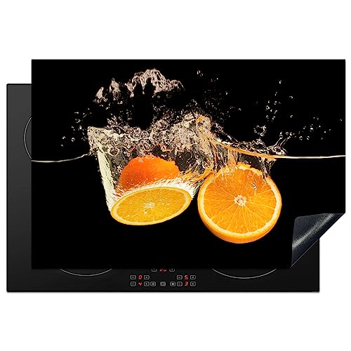 KitchenYeah© Herdabdeckplatte Einteilig Abdeckplatten Cerankochfeld Abdeckung Ceranfeld Herdplattenabdeckung Induktionsmatte Orange - Stilleben - Wasser - Schwarz - Obst - 76x51 cm von KitchenYeah