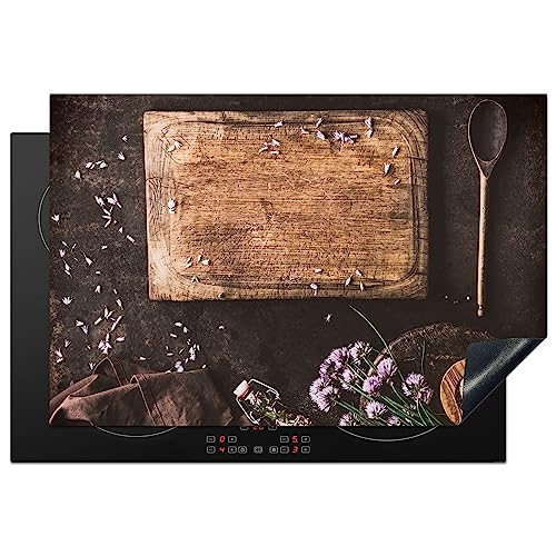 KitchenYeah© Herdabdeckplatte Einteilig Abdeckplatten Cerankochfeld Abdeckung Ceranfeld Herdplattenabdeckung Induktionsmatte Schneidebrett - Kräuter - Löffel - Mörser - Schnittlauch - 77x51 cm von KitchenYeah
