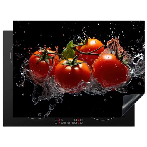 KitchenYeah© Herdabdeckplatte Einteilig Abdeckplatten Cerankochfeld Abdeckung Ceranfeld Herdplattenabdeckung Induktionsmatte Tomaten - Schwarz - Wasser - Rot - Gemüse - 70x52 cm von KitchenYeah