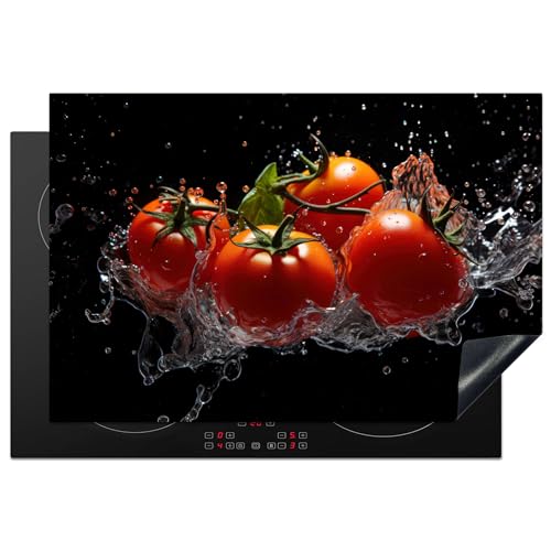 KitchenYeah© Herdabdeckplatte Einteilig Abdeckplatten Cerankochfeld Abdeckung Ceranfeld Herdplattenabdeckung Induktionsmatte Tomaten - Schwarz - Wasser - Rot - Gemüse - 78x52 cm von KitchenYeah