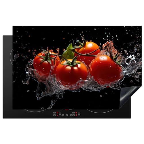 KitchenYeah© Herdabdeckplatte Einteilig Abdeckplatten Cerankochfeld Abdeckung Ceranfeld Herdplattenabdeckung Induktionsmatte Tomaten - Schwarz - Wasser - Rot - Gemüse - 80x52 cm von KitchenYeah