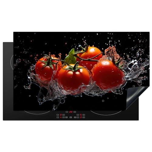 KitchenYeah© Herdabdeckplatte Einteilig Abdeckplatten Cerankochfeld Abdeckung Ceranfeld Herdplattenabdeckung Induktionsmatte Tomaten - Schwarz - Wasser - Rot - Gemüse - 90x52 cm von KitchenYeah