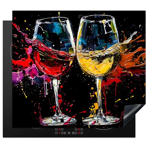 KitchenYeah© Herdabdeckplatte Einteilig Abdeckplatten Cerankochfeld Abdeckung Ceranfeld Herdplattenabdeckung Induktionsmatte Weinglas - Kunst - Abstrakt - Schwarz - 60x52 cm von KitchenYeah