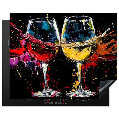 KitchenYeah© Herdabdeckplatte Einteilig Abdeckplatten Cerankochfeld Abdeckung Ceranfeld Herdplattenabdeckung Induktionsmatte Weinglas - Kunst - Abstrakt - Schwarz - 65x52 cm von KitchenYeah